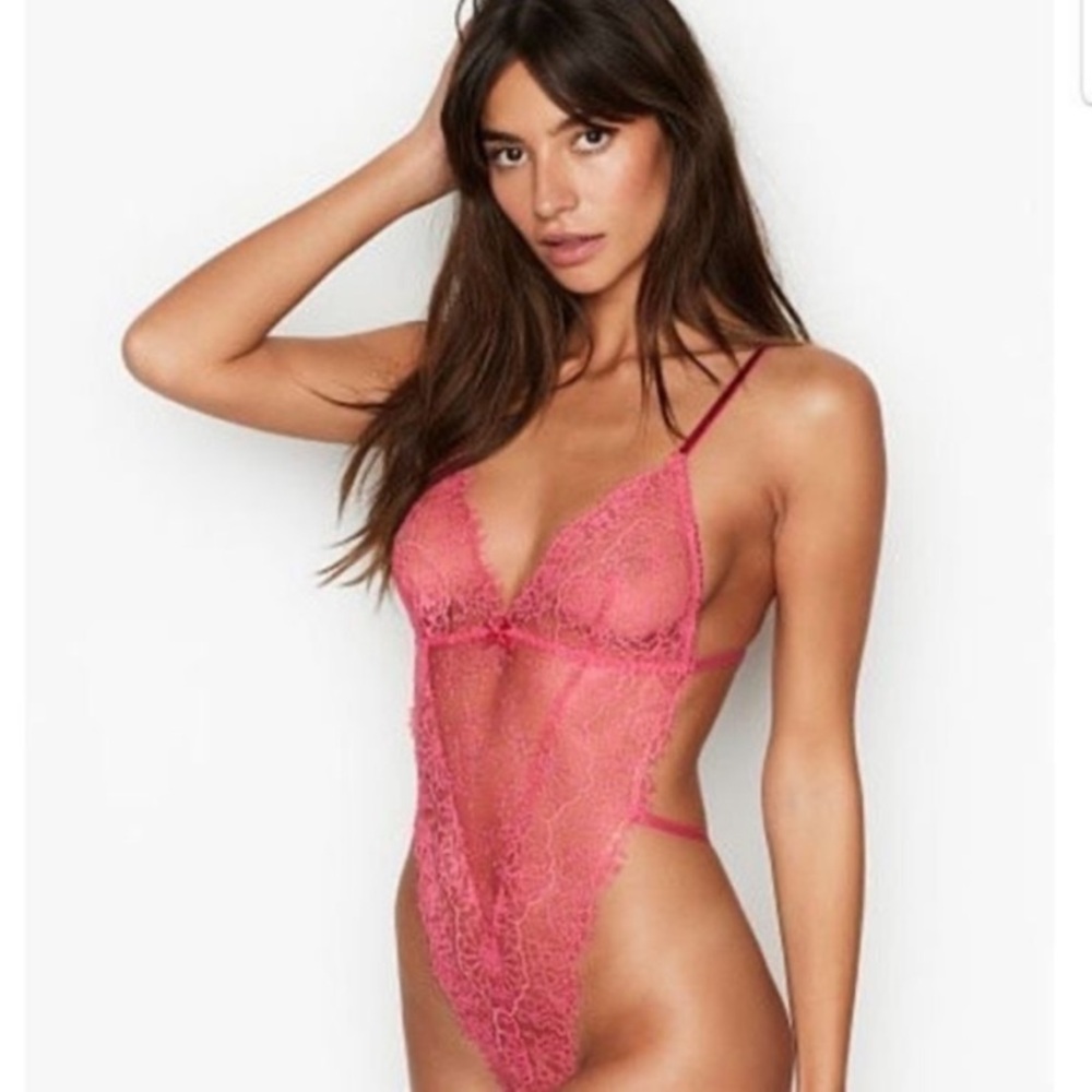 NWT Victoria’s Secret Dream Angels unlined corded lace pink teddy. Size small - Picture 3 of 10